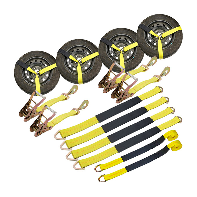 حزام العجلة لأسفل بوزن 10000 رطل وأشرطة المحور تُربط لأسفل